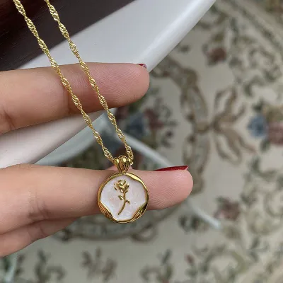 Korean Style Rose Flower Pendant Necklace  
